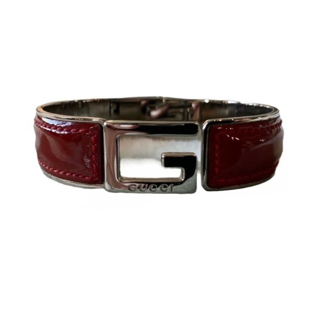 Gucci G Luxury Jewelry Metal Bracelet Cuff in Silver and Red includes COA